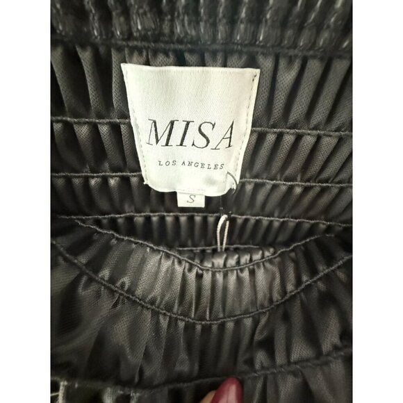 NWT Misa Los Angeles Black Smocked Crop Top & Vegan Leather Joggers Set Size S‎ - Picture 7 of 14